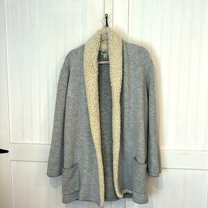 Style & Co blue/gray sweater, sherpa collar , open front with pockets size XL